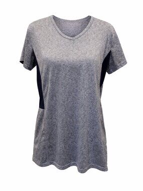 Real Essentials Gray Activewear T-Shirt Size L Short Sleeve V-Neck Workout Top